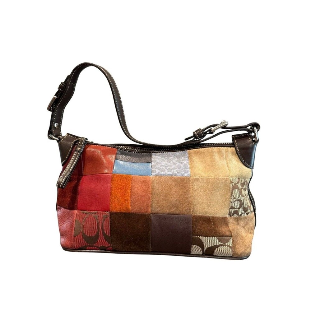 Vintage Y2K Coach 8J97 patchwork suede mini shoulder bag signature monogram